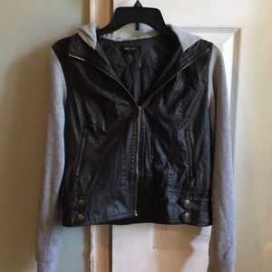 Papaya leather and sweatshirt zip up hoodie